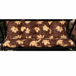 Poduszka na huśtawkę ogrodową 150cm, brązowa z żółtym kwiatowym wzorem, do ogrodu.