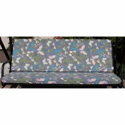 Poduszki ogrodowe 150cm na huśtawkę, motywy kwiatowe, szaro-zielony wzór. Kompletny zestaw na siedzisko i oparcie.