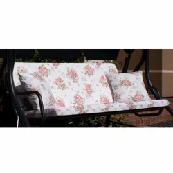 Poduszki ogrodowe 150cm na huśtawkę z jaśkami. Wzór kwiatowy na jasnym tle.