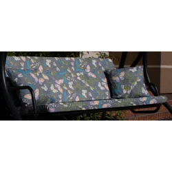 Poduszka na huśtawkę ogrodową 150 cm z motywem motyli, w komplecie z jaśkiem. Kolor szary z pastelowymi wzorami.