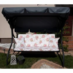 Poduszki na huśtawkę ogrodową z jaśkami i daszkiem, w kwiatowy wzór, do ogrodu.