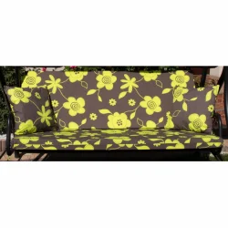 Poduszka ogrodowa 150cm na huśtawkę, w kwiaty, z jaśkami. Kolorystyka brązowo-żółta.
