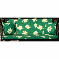 Poduszki ogrodowe 150cm na huśtawkę, zielone z kwiatowym wzorem, komplet z jaśkami.