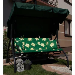 Poduszki ogrodowe 150cm na huśtawkę, zielone z kwiatowym wzorem. Komplet z jaśkami i daszkiem.
