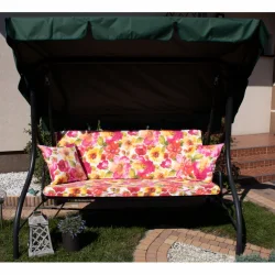 Poduszka na huśtawkę ogrodową 150cm z jaśkami, wzór w kolorowe kwiaty. Idealna na taras lub do ogrodu.