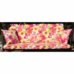 Poduszki ogrodowe 150cm na huśtawkę, z jaśkami, w kwiatowy wzór w żywych kolorach.