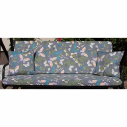 Poduszki na huśtawkę do ogrodu, komplet z jaśkami, szare z motywem motyli i kwiatów.