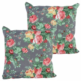 Zestaw jaśków dekoracyjnych na kanapę, szary w kwiatowy wzór.