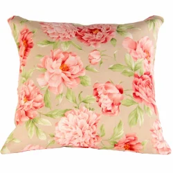 Jasiek dekoracyjny na kanapę, w kwiatowy wzór w odcieniach różu i zieleni.