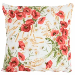 Jasiek dekoracyjny na kanapę z motywem czerwonych maków i zielonych liści na białym tle. Idealny jako pojedynczy element dekoracyjny.