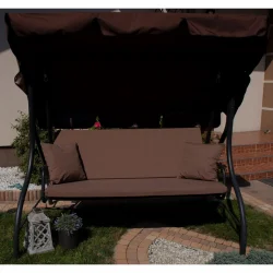 Poduszka brązowa na huśtawkę ogrodową z daszkiem, w komplecie z jaśkami. Idealna do ogrodu, zapewnia komfort i styl.