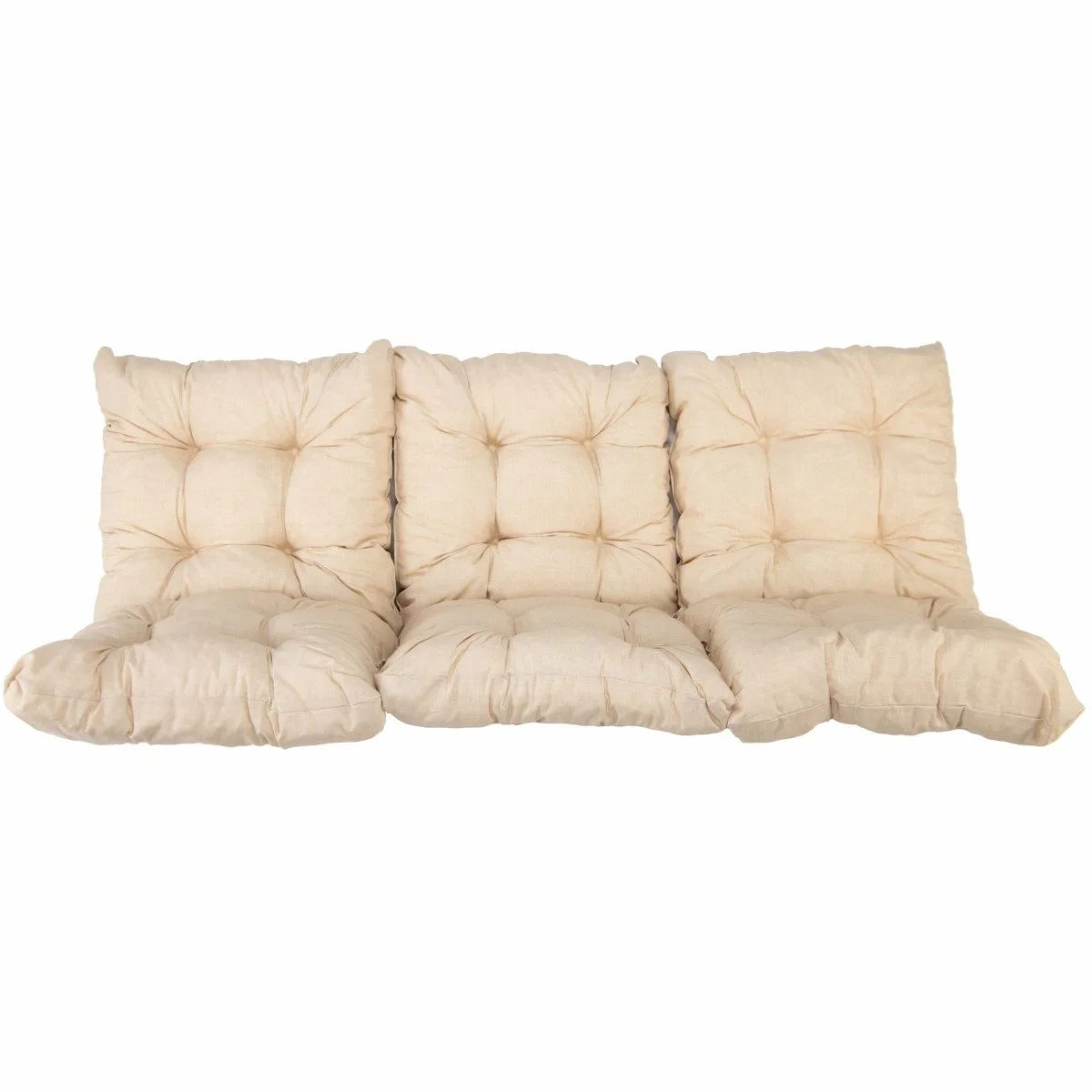 Poduszki ogrodowe 150cm, przeznaczone na ławkę lub huśtawkę, w kolorze beżowym. Komplet poduszek bez jaśków.