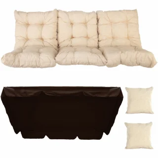 Poduchy ogrodowe 180cm, na ławkę ogrodową, z jaśkami i daszkiem, beżowo-brązowe.