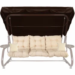 Poduszki ogrodowe na huśtawkę z jasnym daszkiem, komplet z jaśkami, kolor beżowy.