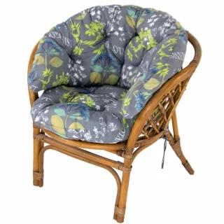 Poduszka na rattanowy fotel do ogrodu. Szara z kolorowym kwiatowym wzorem.