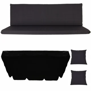 Poduszki ogrodowe 180cm na ławkę do ogrodu, kolor ciemny. Komplet z jaśkami oraz daszkiem.