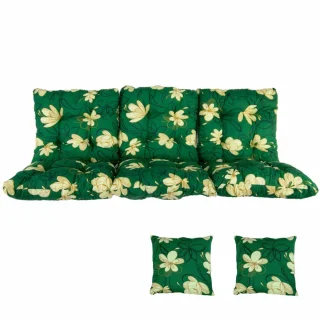 Poduszki ogrodowe 150cm na huśtawkę, pojedyncza poduszka z jaśkami, zielony wzór kwiatowy.