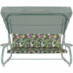 Poduszki ogrodowe 180cm na huśtawkę w kwiatowy wzór. Kolory zielony, różowy i żółty.