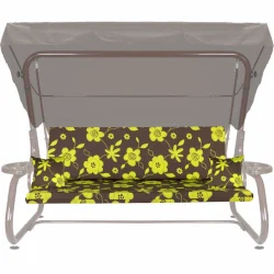Poduszka ogrodowa 180cm na huśtawkę, brązowa z żółtymi kwiatami, z jaśkami.