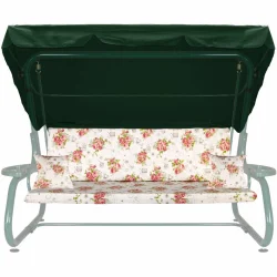 Poduszka na ławkę ogrodową 180 cm w kwiaty, z jaśkami i daszkiem. Idealna do ogrodu.