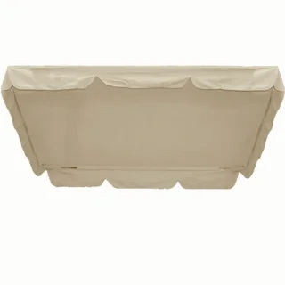 Daszek na huśtawkę ogrodową w kolorze ecru. Gładki materiał z falbanami na brzegach, wymiary 228 cm x 126 cm.