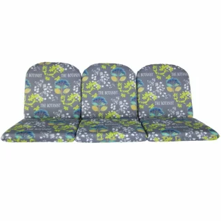 Poduszki ogrodowe 150cm na ławkę, wzór botaniczny szaro-zielony. Kompletny zestaw z oparciami.