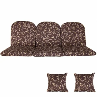 Poduszki ogrodowe 150cm na ławkę z jaśkami, brązowe z wzorem w spirale. Idealne do ogrodu.