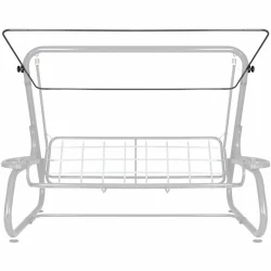 Stelaż daszka do huśtawki ogrodowej, metalowy, przeznaczony do montażu zewnętrznego. Kolor grafitowy, prosty wzór.