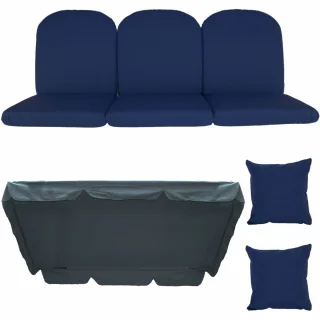 Poduszki ogrodowe 150cm na huśtawkę, chabrowe. Zestaw zawiera poduszkę z jaśkami i daszkiem.