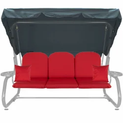 Poduszka na huśtawkę ogrodową 180cm, z jaśkami i daszkiem, w kolorze czerwonym. Idealna do ogrodu lub na taras.