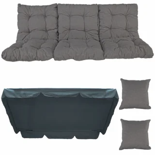 Poduszki ogrodowe 180cm na huśtawkę z jaśkami i daszkiem w kolorze szarym. Idealne do ogrodu, na taras lub działkę.