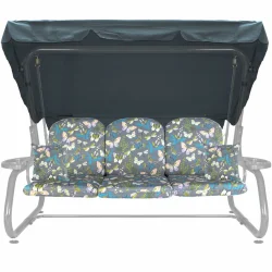 Poduszki ogrodowe na ławkę 180 cm z jaśkami i daszkiem, wzór w motyle i kwiaty. Idealne do ogrodu lub na działkę.