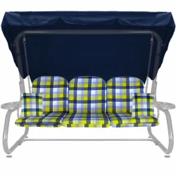 Poduszki ogrodowe 180cm na huśtawkę, w komplecie z jaśkami i daszkiem. Niebiesko-żółta kratka.