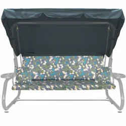 Poduchy ogrodowe 180cm na huśtawkę, komplet z jaśkami i daszkiem, w motyw kwiatowy na niebieskim tle.