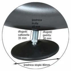 Stopka do huśtawki ogrodowej, pojedyncza sztuka. Czarna, z gwintowaną śrubą o średnicy 10 mm.