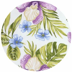 Poduszka ogrodowa 180cm do ogrodu, w kwiaty i liście, kolor zielony z niebieskimi i fioletowymi akcentami.