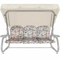 Poduszki ogrodowe 180cm na huśtawkę, wzór w motyle i kwiaty. Komplet trzech poduszek w jasnych kolorach.