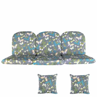 Poduszka ogrodowa 180cm z motywem motyli na ławkę, w komplecie z ozdobnymi jaśkami. Idealne na taras czy działkę.