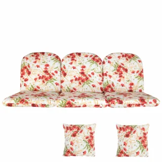 Poduszki ogrodowe 180 cm na ławkę, w zestawie z jaśkami, motyw kwiatowy w czerwieni. Idealne do ogrodu.
