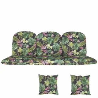 Poduchy ogrodowe 180cm na ławkę z jaśkami, tropikalny wzór zielono-różowy.