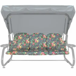Poduszki ogrodowe 180cm na huśtawkę, z jaśkami w kwiatowy wzór na szarym tle.