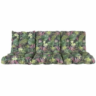 Poduszka ogrodowa 150cm na ławkę, wzór liście tropikalne w kolorach zielonym i różowym.