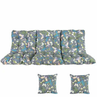 Poduszki ogrodowe 150cm na huśtawkę, z dwoma jaśkami. Wzór kolorowy z motywem liści i kwiatów.