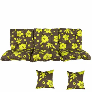 Poduchy ogrodowe 150cm na ławkę w kwiatowy wzór, zielono-brązowe, komplet z jaśkami.