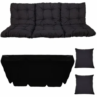 Poduszki ogrodowe 180cm, komplet z jaśkami i daszkiem, antracyt, na huśtawkę. Idealne do ogrodu.