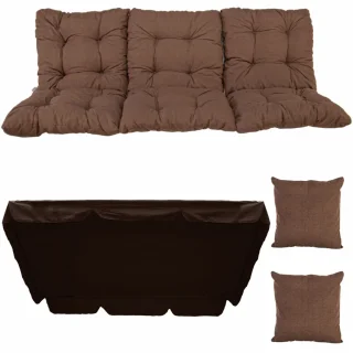 Poduszka ogrodowa 180cm na huśtawkę, komplet z jaśkami i daszkiem, brązowa.