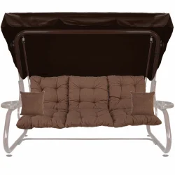 Poduszki ogrodowe 180cm na huśtawkę z jaśkami i daszkiem. Brązowe, estetyczne wykończenie.