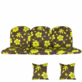 Poduszka ogrodowa 150cm z jaśkami, na ławkę ogrodową. Brązowa z żółtymi kwiatami.