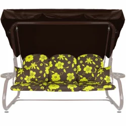 Poduszki ogrodowe 180cm na huśtawkę, komplet z jaśkami, brązowe z żółtymi kwiatami.