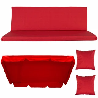 Poduszki ogrodowe 180cm na huśtawkę, zestaw z czerwonym daszkiem i jaskami. Idealne na taras lub do ogrodu.